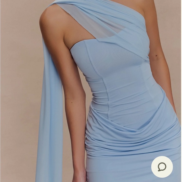 Meshki Blue Asymmetrical Ruched Bodycon Dress - Picture 1 of 8